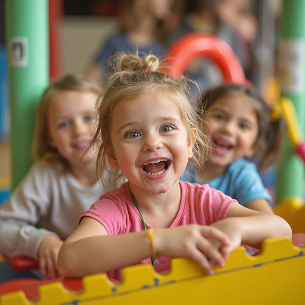 Children enjoying various playpark attractions