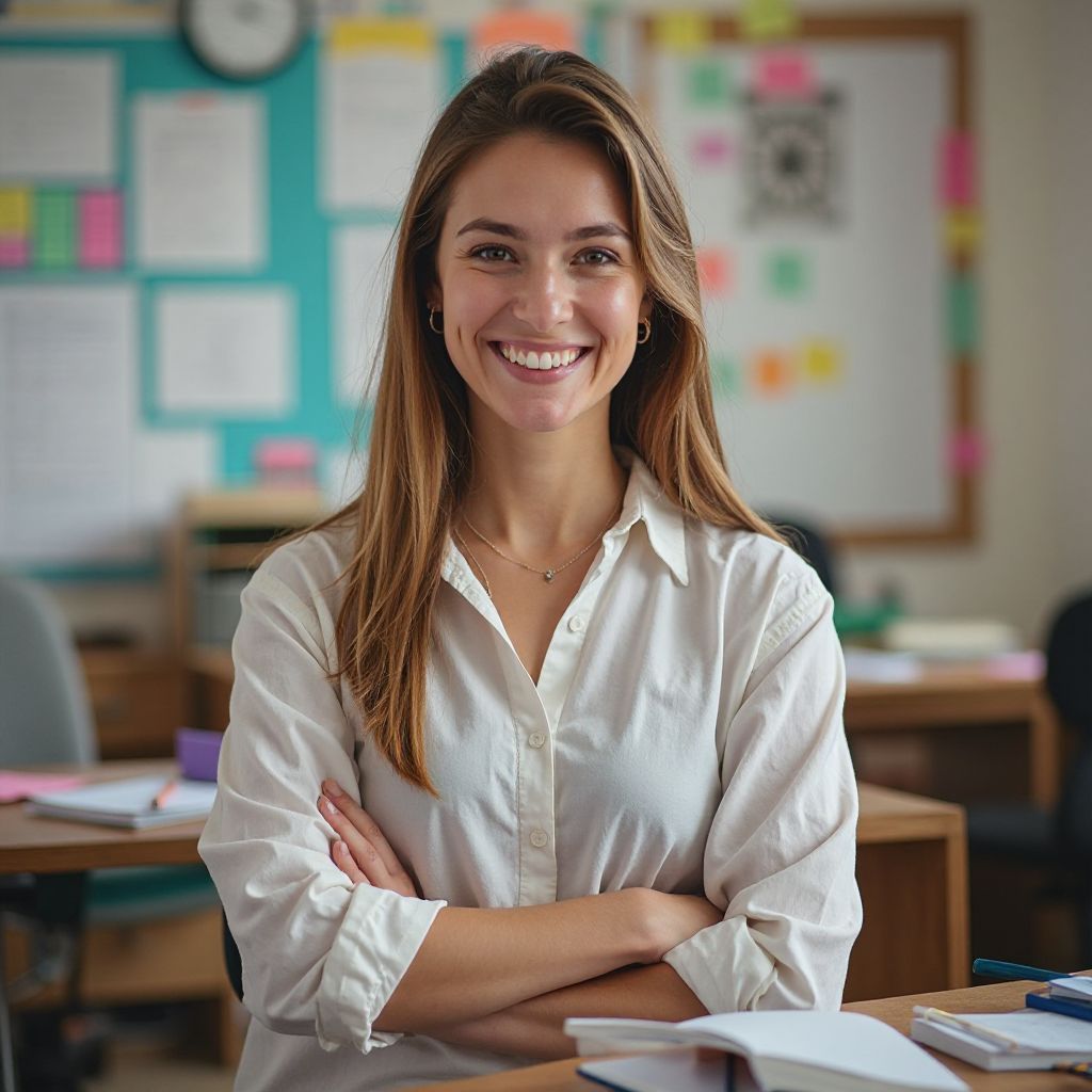 Amelia Clarke, preschool teacher with group of children